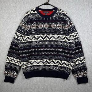 Tommy Hilfiger Sweater Men's Size XL Blue White Red Nordic Snowflake Lambswool